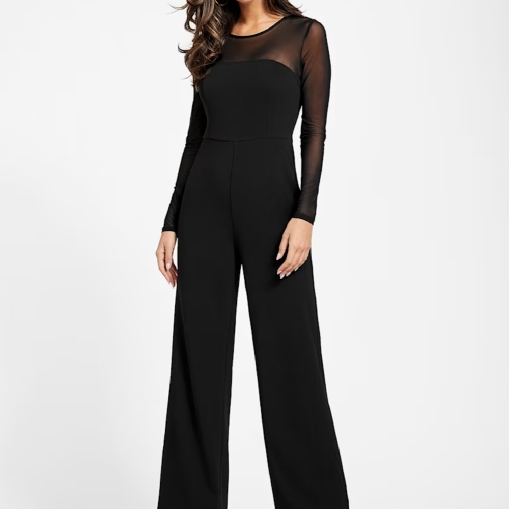 🥂Guess BAHA Black Sheer LONG Sleeve Jumpsuit Formal Or Casual NWT MED